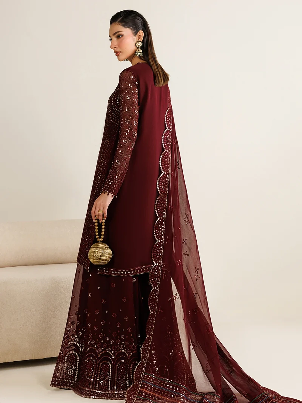 Jazmin Zimmil Twin Sequence Embroidered Chiffon 3 Pc Suit image 4
