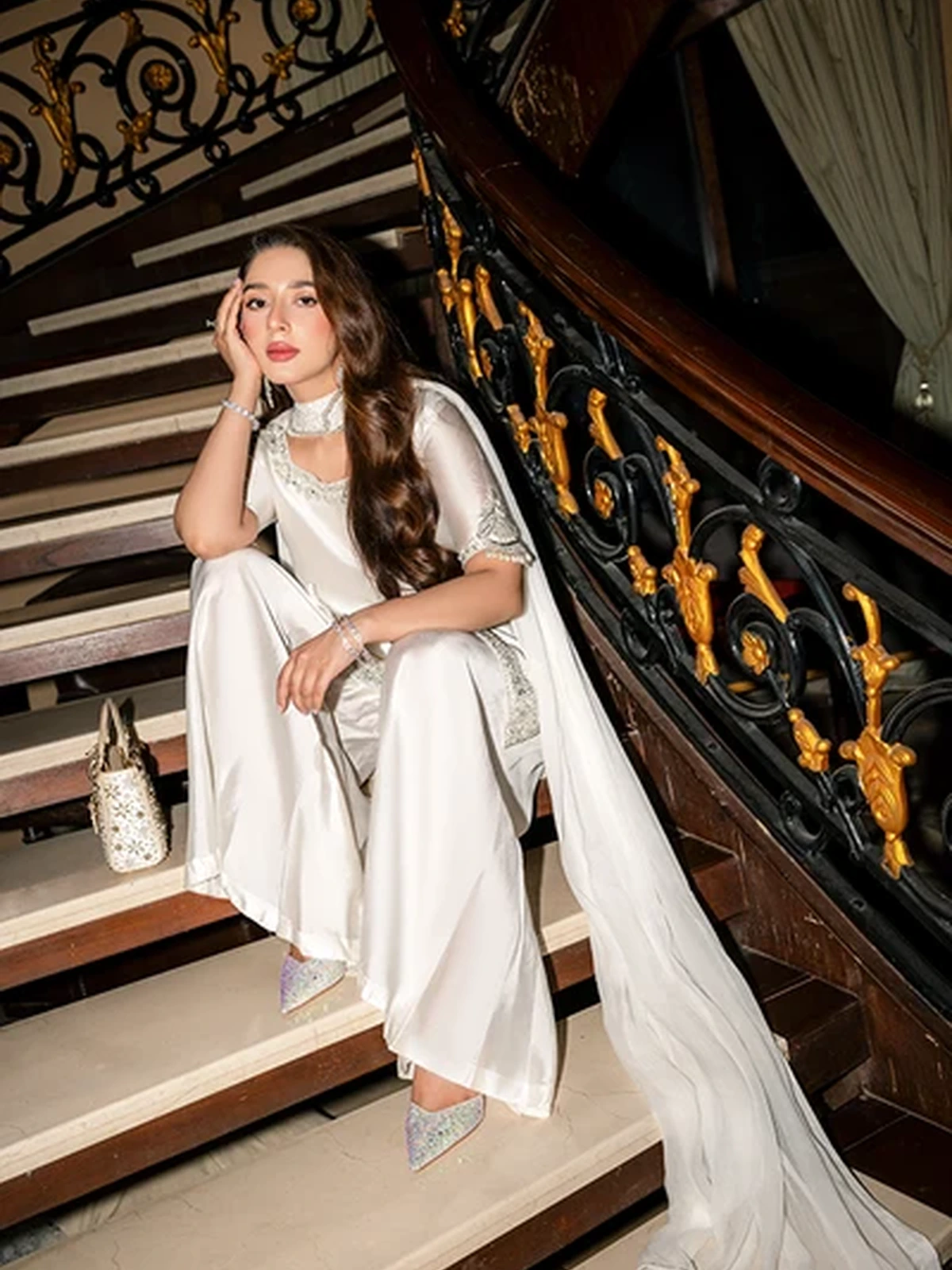 Maruk Pearl White Luxury Adda Work Shamoz Silk 3 Pc Suit image 2