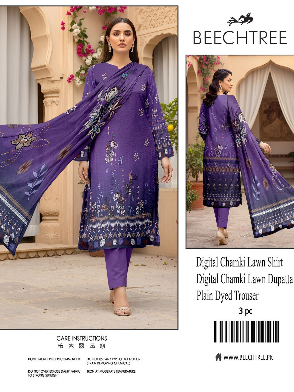 Beechtree Digital Printed Chamki Lawn Suit | 3 Piece Unstitched