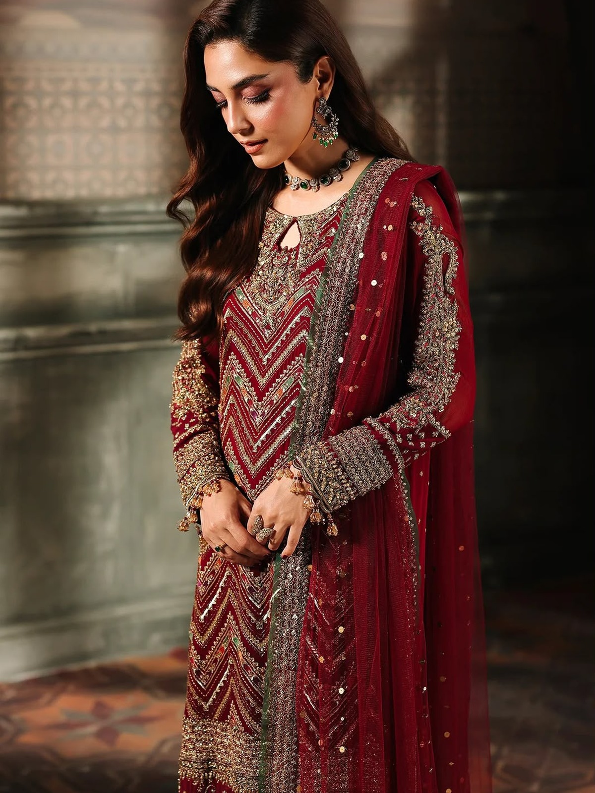 Heavy Embroidered Chiffon Long Shirt Festive 3 Pc Suit image 4