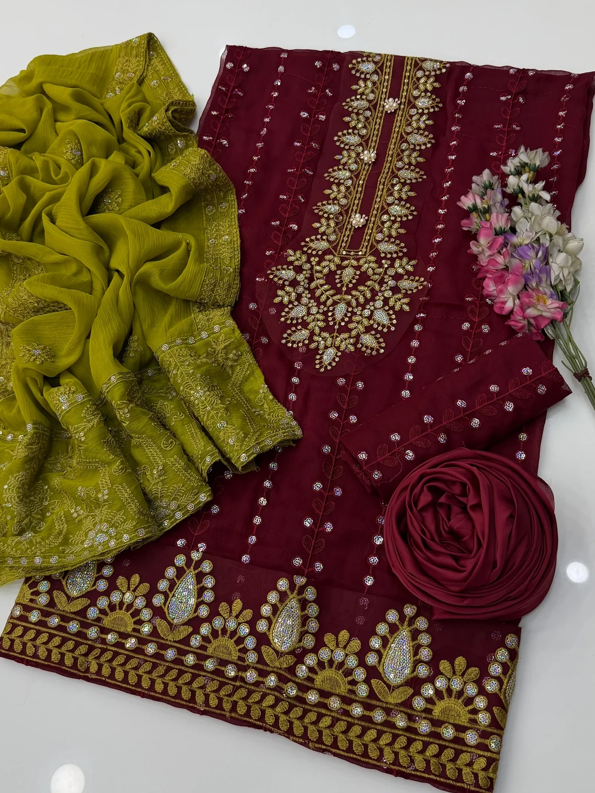 Maria.B Luxury Sequence Embroidered Chiffon 3 Pc Suit (Inner Included) image 3