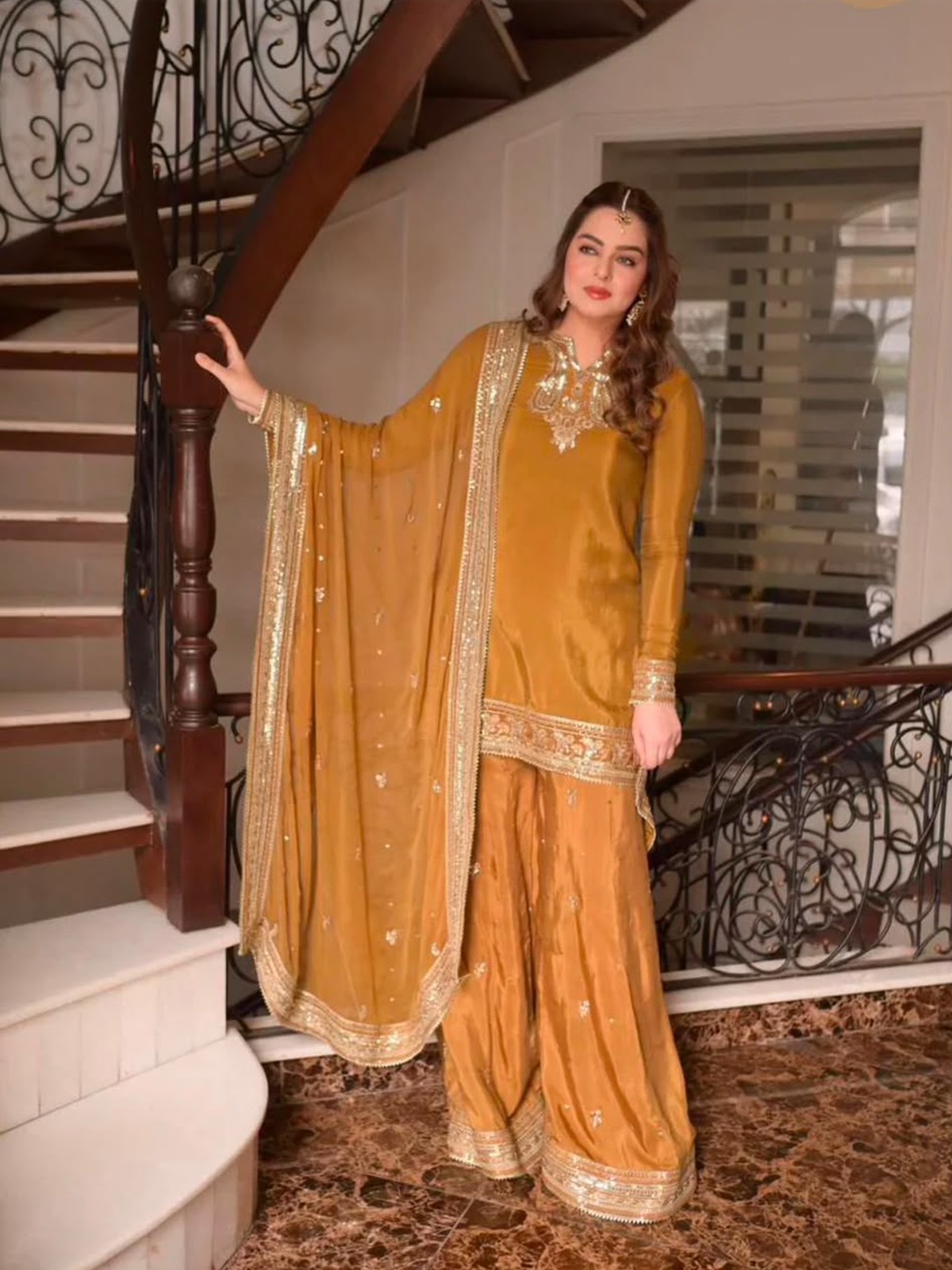 Hit Article Heavy Embroidered Chiffon Suit with Embroidered Gharara image 2