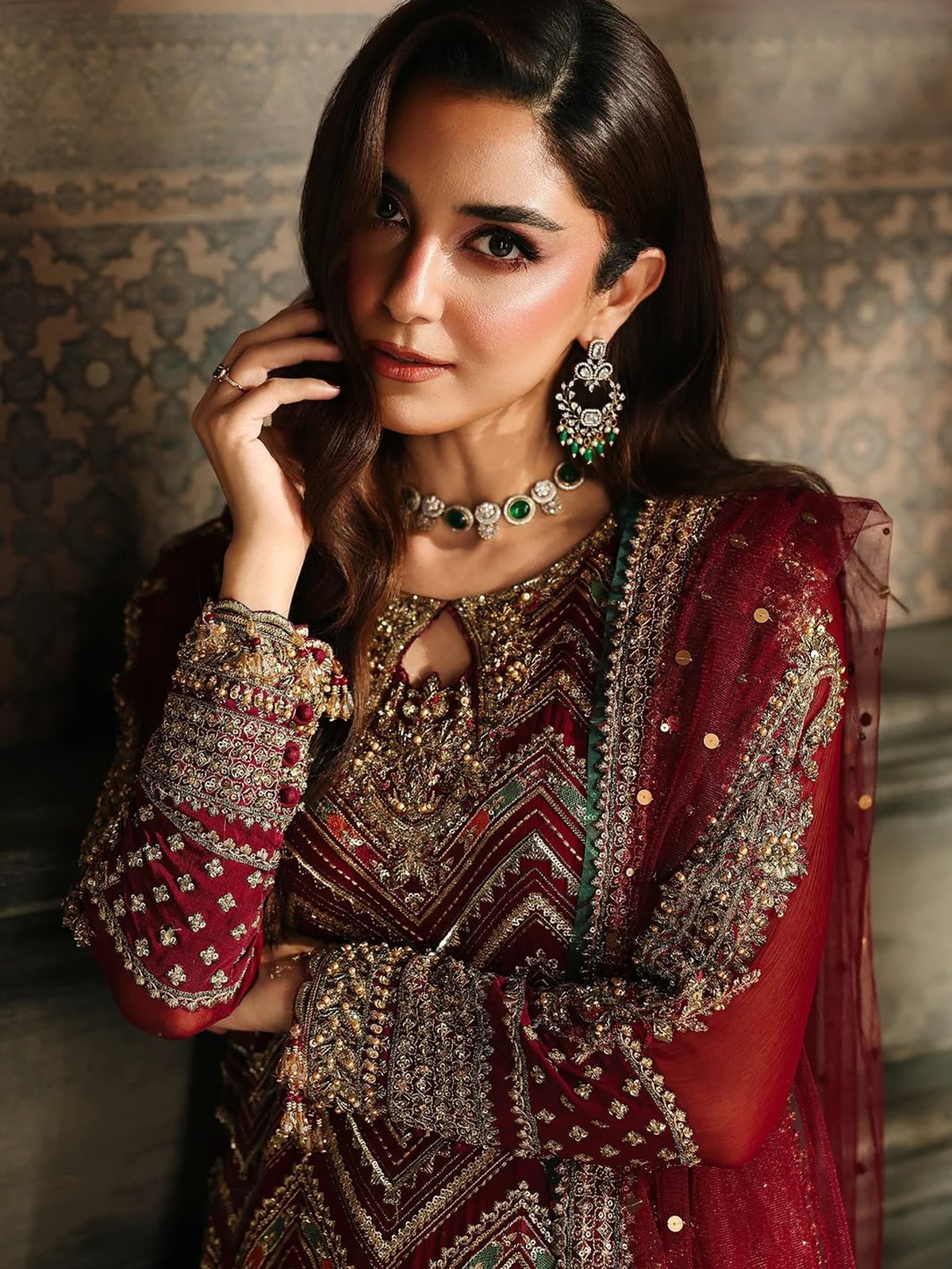 Heavy Embroidered Chiffon Long Shirt Festive 3 Pc Suit image 3