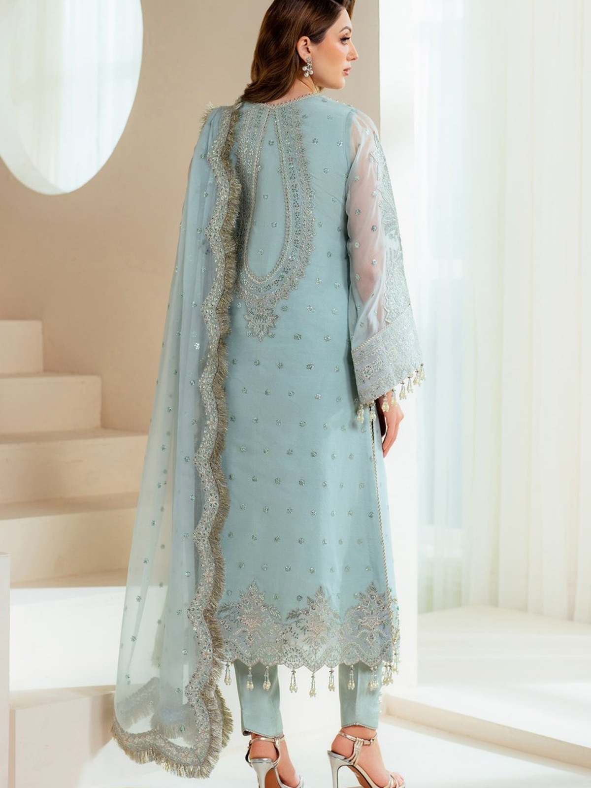 Luxury Hand-Embellished Organza Formal 3 Pc Suit image 3
