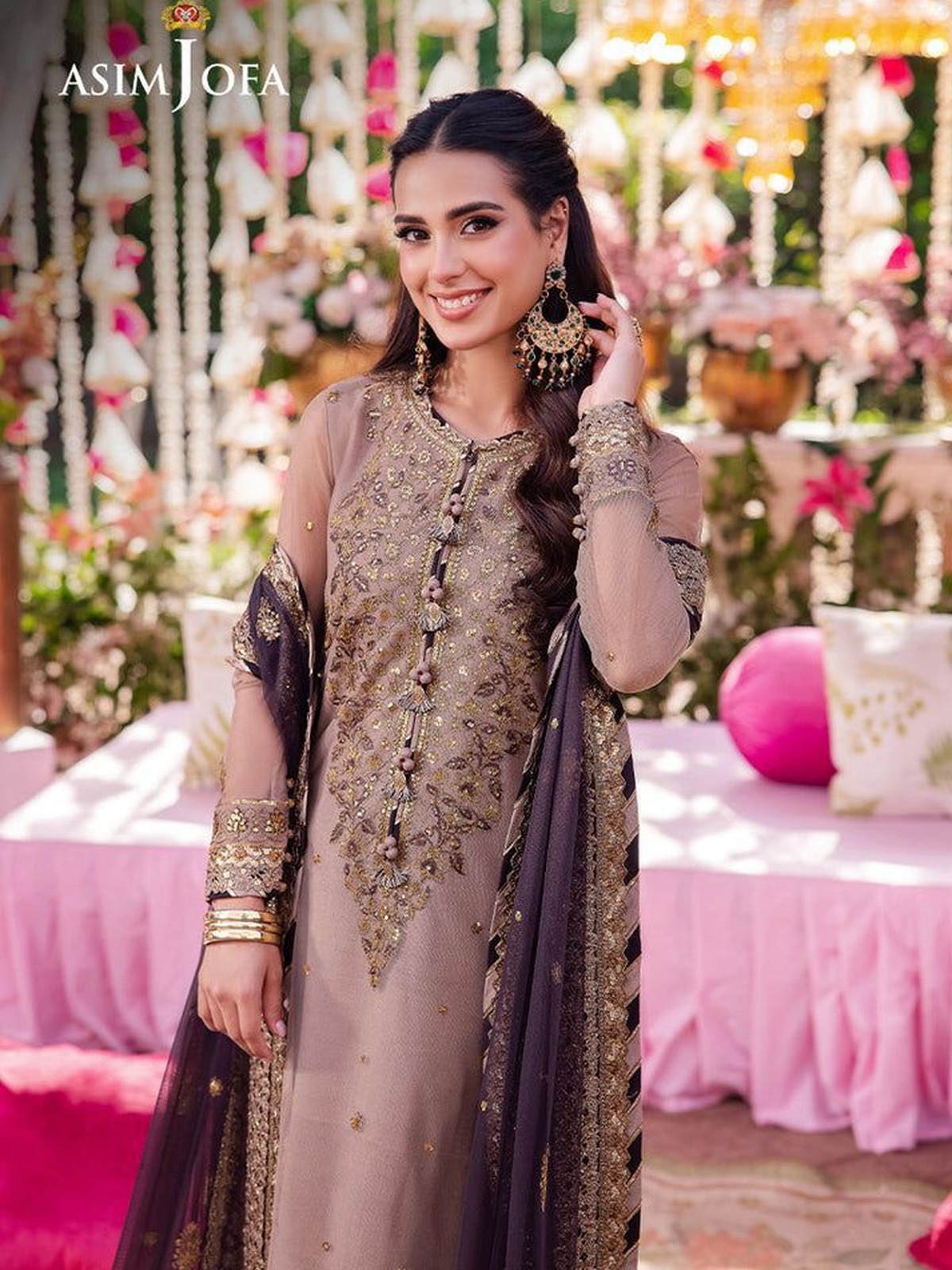 ASIM JOFA Makhmali | Embroidered Chiffon Suit image 2