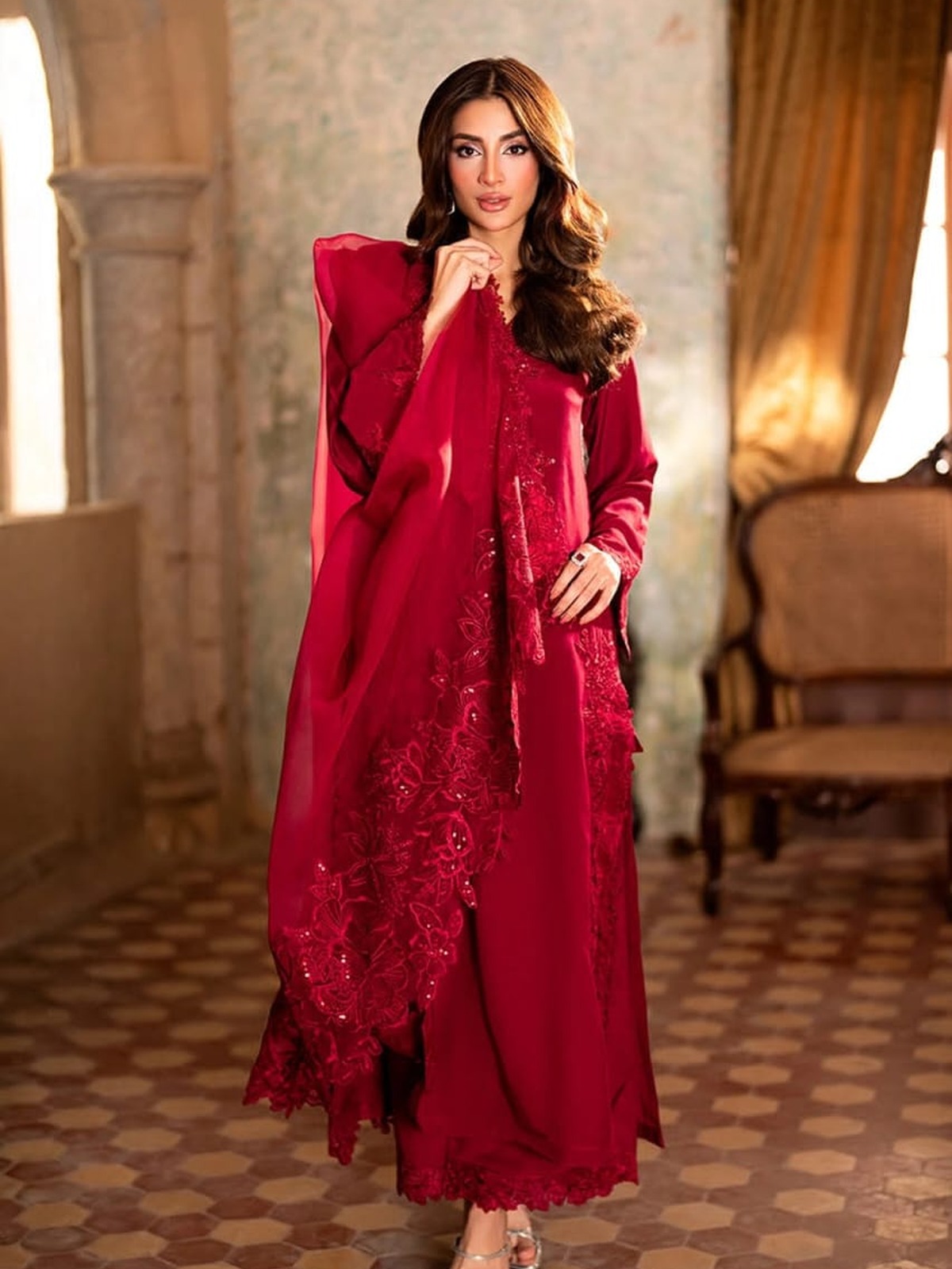 Azure Luxury Collection Heavy Embroidered Chiffon