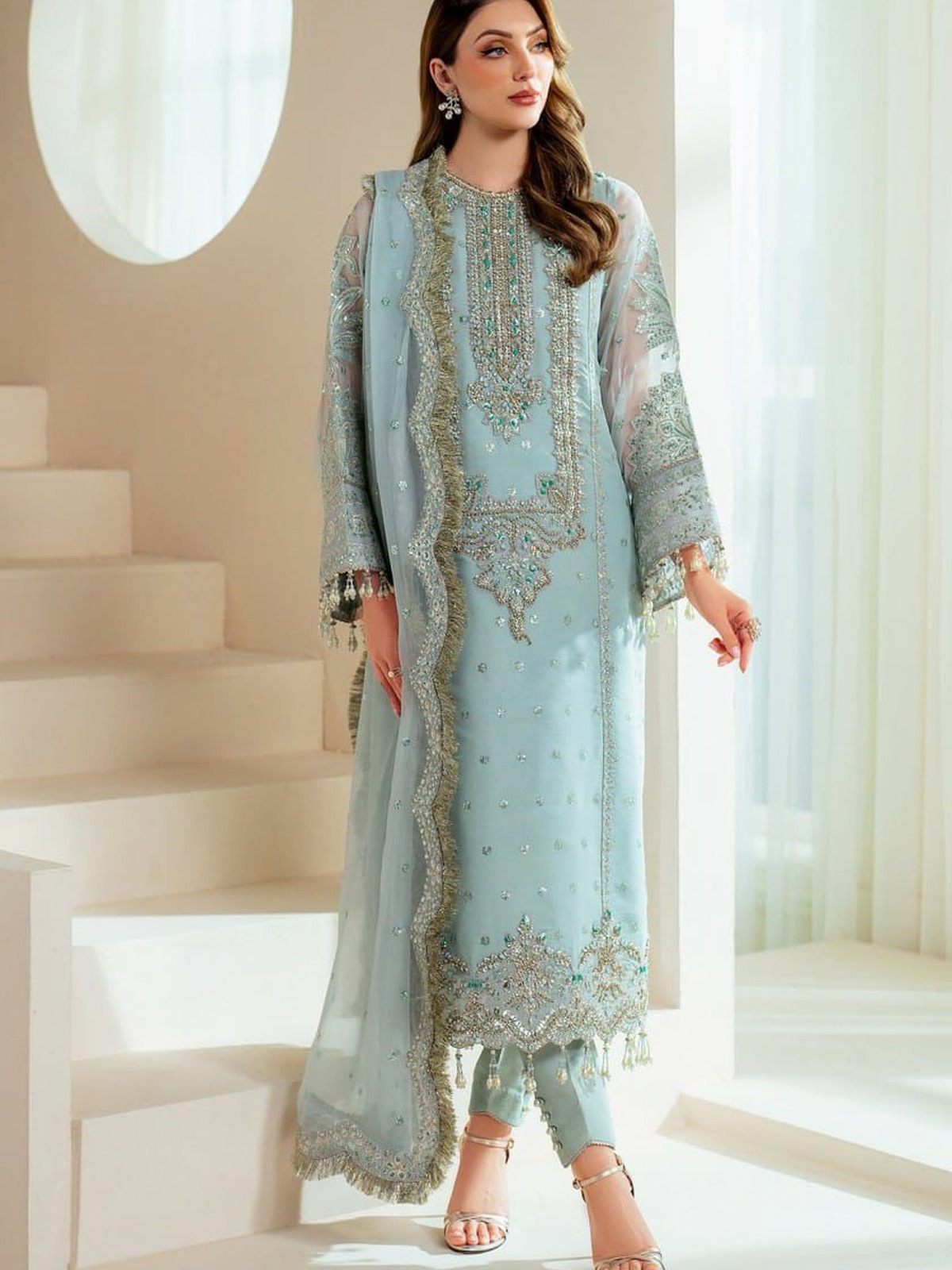 Luxury Hand-Embellished Organza Formal 3 Pc Suit