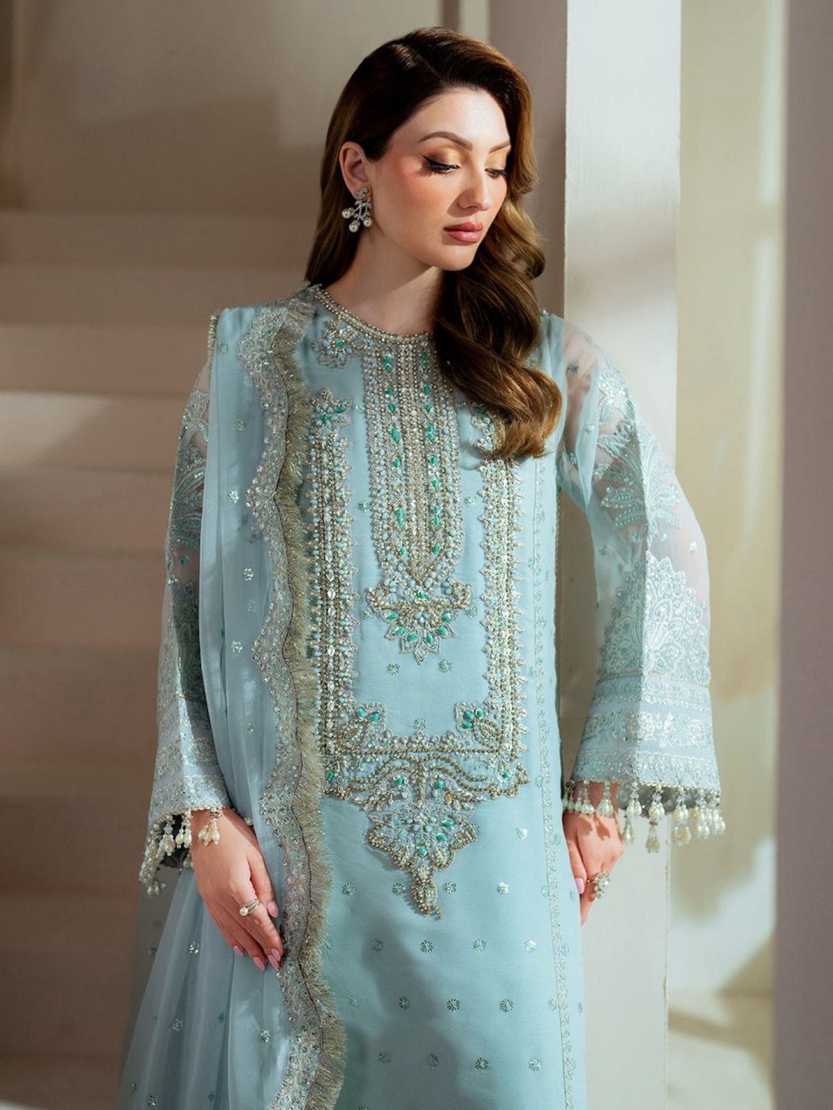Luxury Hand-Embellished Organza Formal 3 Pc Suit image 2