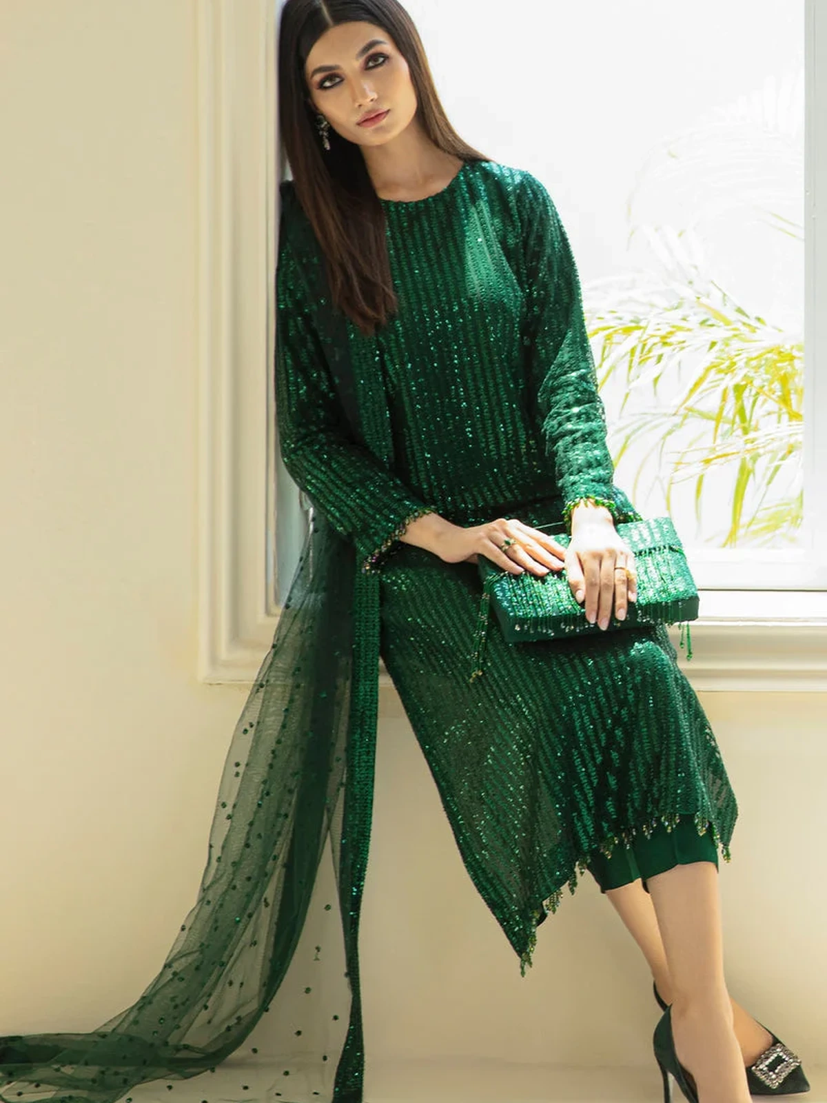 Luxury Heavy Sequins Embroidered Net 3 Pc Party Wear Suit image 2