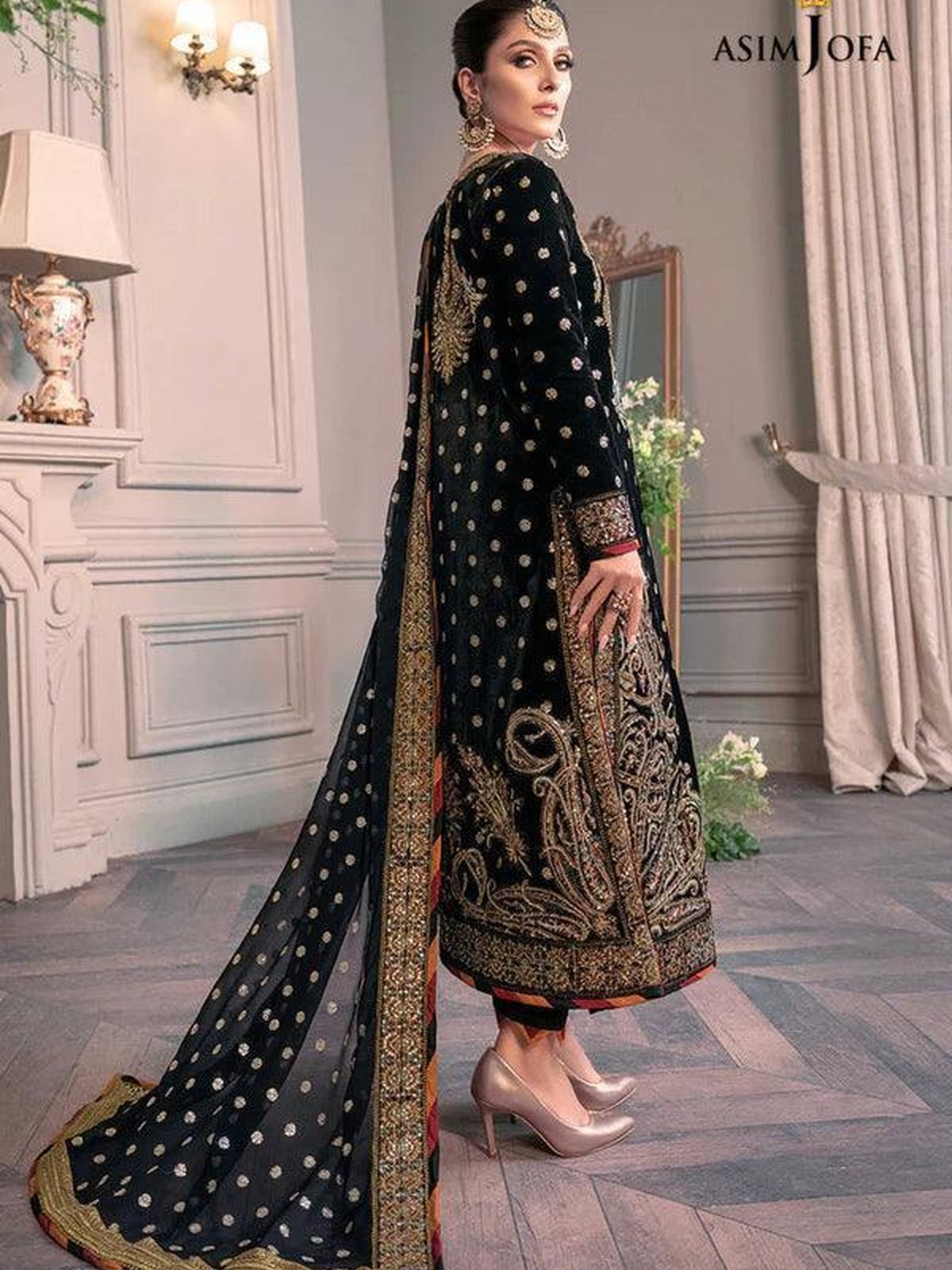 Asim Jofa Luxury Black Velvet Sequence Embroidered